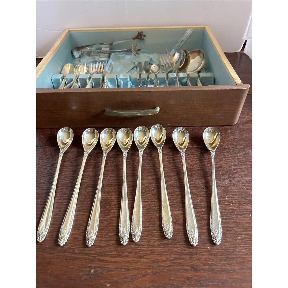 Vtg‎ Eldan Nickel Silver  ELD15 Prelude Flatware Set Service For 8 Storage Chest